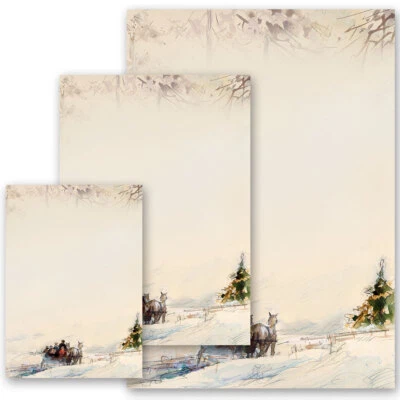 PAPER-MEDIA Motiv-Briefpapier KUTSCHE IM WALD - Pferdekutsche im Schnee