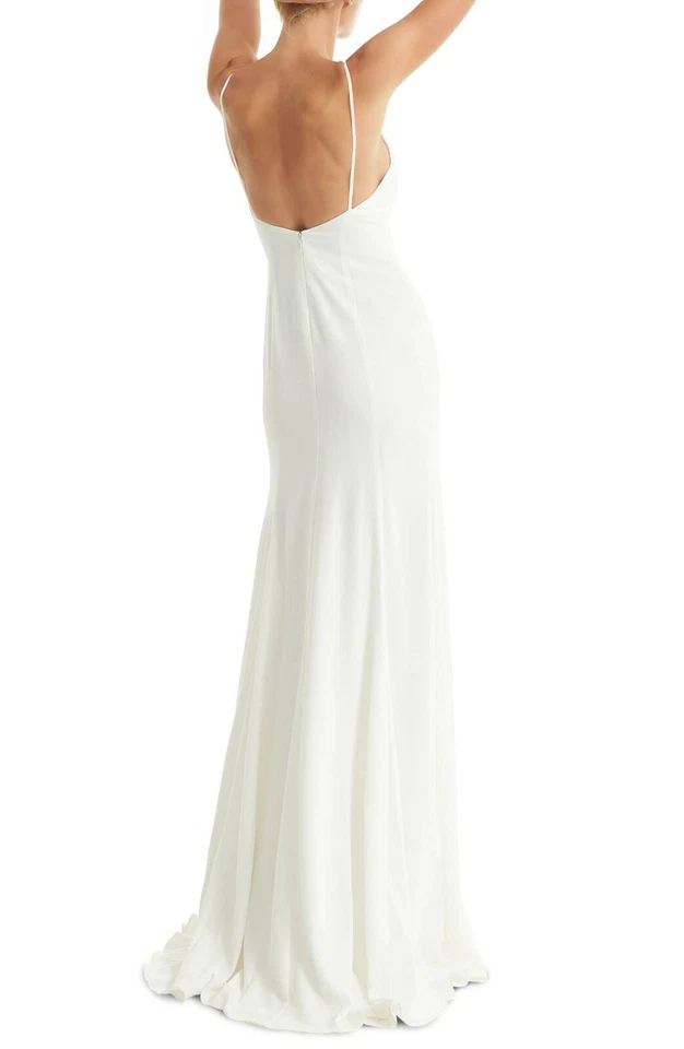 JOANNA AUGUST Bridal Wedding Ivory White V-Neck Minimalist Maxi Mermaid Gown 8 M - Image 2 of 4