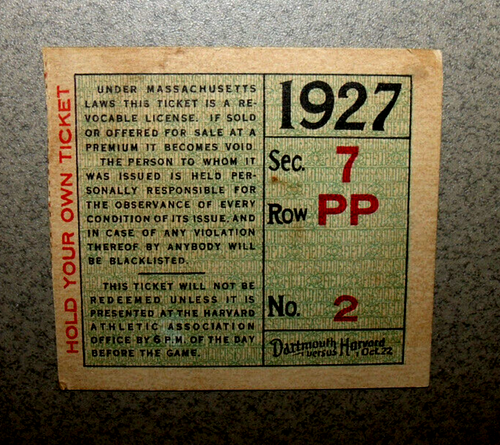 Harvard 10/22/1927 Vintage Football Ticket Stub vs Dartmouth