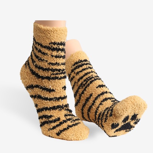 P/S 6 pairs Pack! Tiger Striped Fuzzy/Soft/Cozy Mini-Crew Socks·Sleeping·Fuzzy - Picture 8 of 8