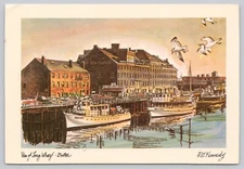 View of Long Wharf on the Waterfront, Boston MA Massachusetts Art Postcard