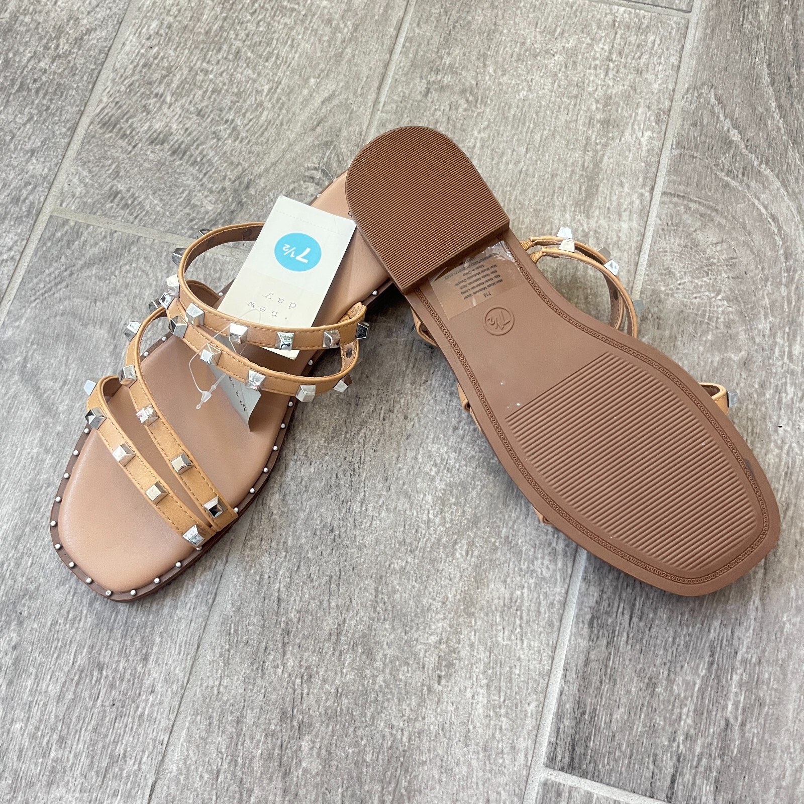 NWT Women's Hollis Embellished Slide Sandals A New Day Tan All