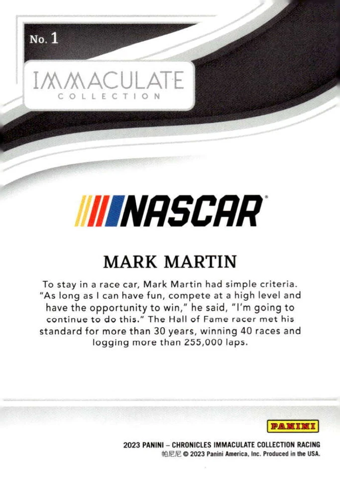 MARK MARTIN 2023 Panini Chronicles Immaculate /15 Purple #1 NASCAR   ID:93995 - Image 2 of 2