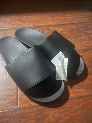 Banana Republic Rich Black Mens Shoes Leather Pool Slides, Multi