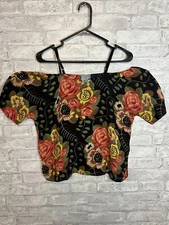 Plenty by Tracy Reece Black Floral Tank Top Cold Shoulder Blouse Size P