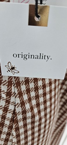 Originality Brick/Cream Check Halter Dress V Neck Tie back, Stretch, XL USA NWT - Picture 3 of 4