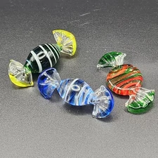Lot of 3 Pieces - VTG Murano-Style Glass Candy Handmade-Green Blue Orange Swirl