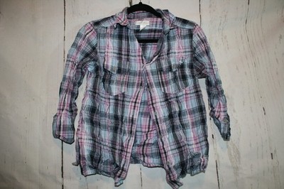 Christopher & Banks Long Sleeve Button-Down Flannel Top -Multi-Colo Red Plaid, S
