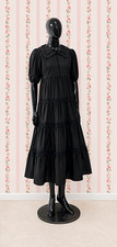 SoieRose 100 Cotton Vintage Cottagecore Black Tiered Maxi Dress - SR-1315