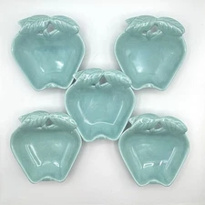5 Vintage Hoenig of Ca Turquoise Apple Pottery Dishes #734 6"x5.75"x1.75" 