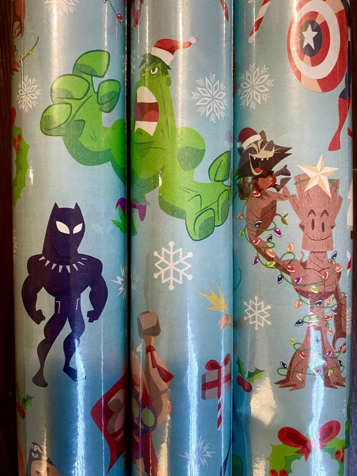 Papel de envolver raro Marvel Avengers Spider Man Black Panther Iron Man Thor pies cuadrados Foto 2 de 3