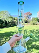 16" Heavy Glass Bong 3 Cabins Water Pipe Percolator Thick Glass Tobacco Hookah