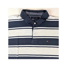 Tommy Hilfiger Men's Polo Shirt Short Sleeve Blue White Gray Stripe Size XL