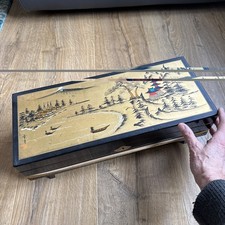 Vtg Japanese gold Lacquered Jewellery Box Handpainted Large Musical Box key 50’s