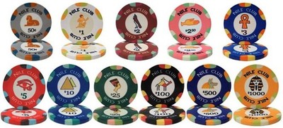 Premium Nile Club Design Ceramic Clay 10gm Poker Chip Sample Set - 12 New Chips!