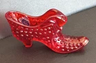 Vintage Fenton Art Glass Ruby Red Hobnail Cat Head Slipper Shoe