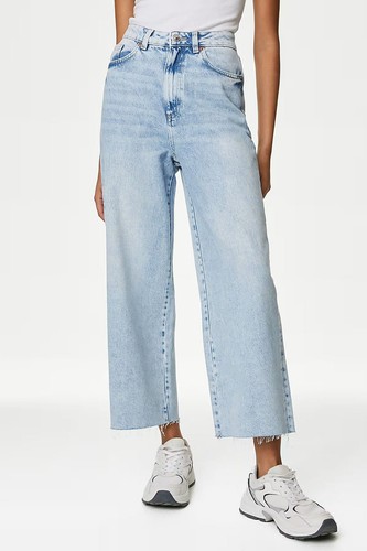 Ex M&S High Waist Raw Hem Wide Leg Jeans - Picture 6 of 28