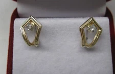 14K SOLID GOLD .10 ct. DIAMOND HALF HOOP EARRINGS 2.8 GRAMS