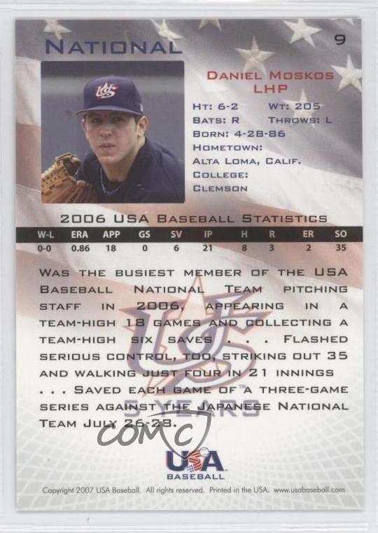2007 USA Baseball Daniel Moskos #9 - Image 2 of 2