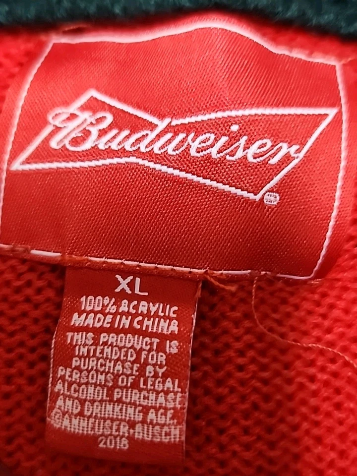 Suéter de Navidad Budweiser para Hombres XL Suéter Feo Cerveza Clydesdale Vacaciones Rojo Foto 2 de 4