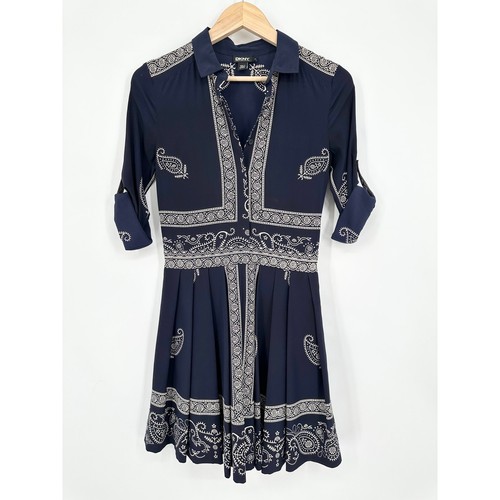 DKNY Silk Bandana Print Dress Floral Paisley Pleated Western Cowboy Mini, Size 0 - Picture 6 of 18
