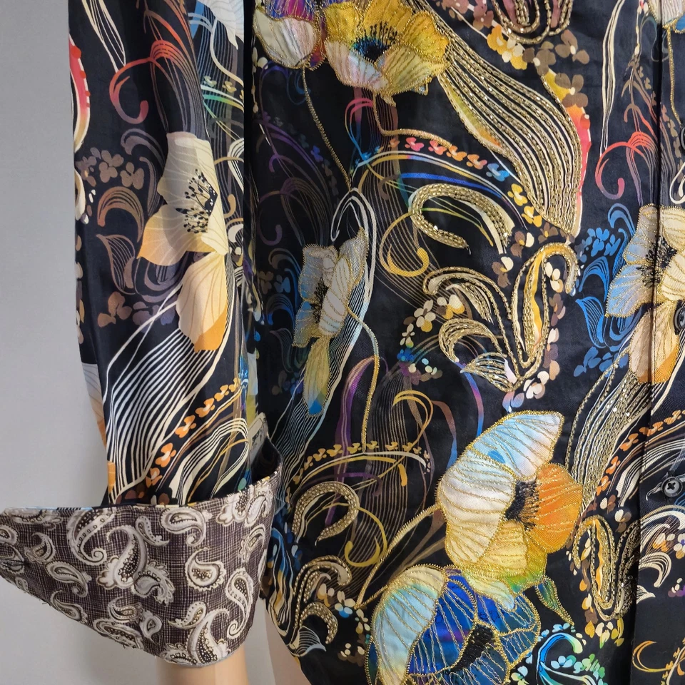 NWT ROBERT GRAHAM JACOBS COTTON SHIRT BLACK BASED FLORAL BEADED EMBROIDERY - Image 4 of 4