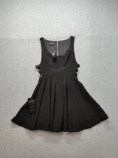 Bebe X Naven Dress Women 6 Black Side Strap A Line Mini Flare Party Cocktail