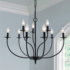 Black Chandelier, 9 Light Industrial Iron Farmhouse Chandeliers, 2-Tier Candle F