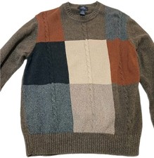 Dockers Sweater Mens Medium Brown Block Check Crewneck 100 Cotton Pullover