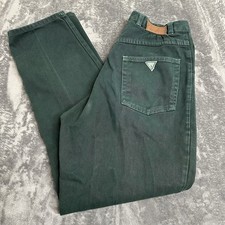 VTG Rare Guess Jeans Womens 32 Green High Waist Tapered Mom Jeans WorkWear USA