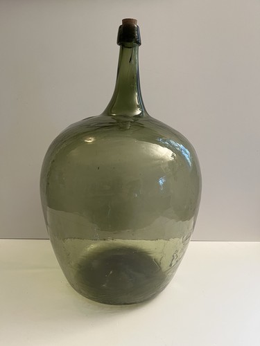 Vintage 20" Hand Blown Wine Bottle DemiJohn Antique Green Glass Rare