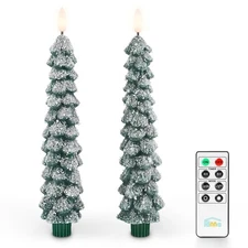 Snow Covered Christmas Tree LED Candles, Flameless Taper Candles with Timer f...