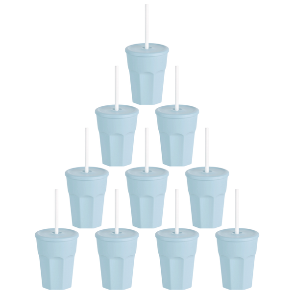 Engelland 10 X Kunststoffbecher Mit Deckel Trinkbecher Plastikbecher 250 Ml Blau-image