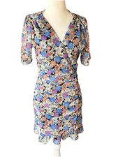 Lush Women's Short Sleeve Dress Mini Fit Flare Multicolored Small Boho Aztec