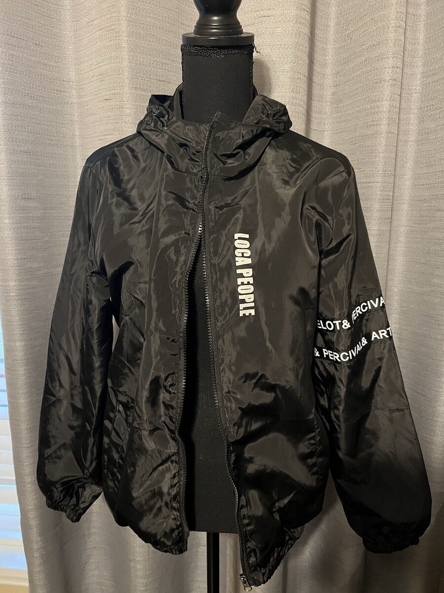 Vintage Loca People Zip up Windbreaker Black Rain Size L Vintage Loca People Zip up Windbreaker Black Rain Size L