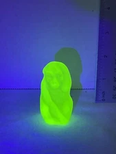 Vaseline Uranium Glass Satin Monkey Figurine Glows