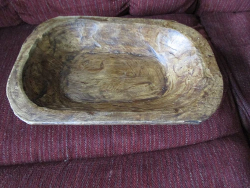 Hand Carved Wooden Dough Bowl Primitive Wood Trencher Tray Rustic Farmhouse Med.