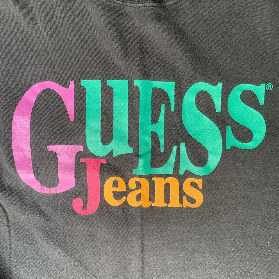 Camiseta Vintage Guess Jeans Feita Nos EUA Ponto Único Grande Logotipo Soletrado OSFA - Imagem 2 de 4