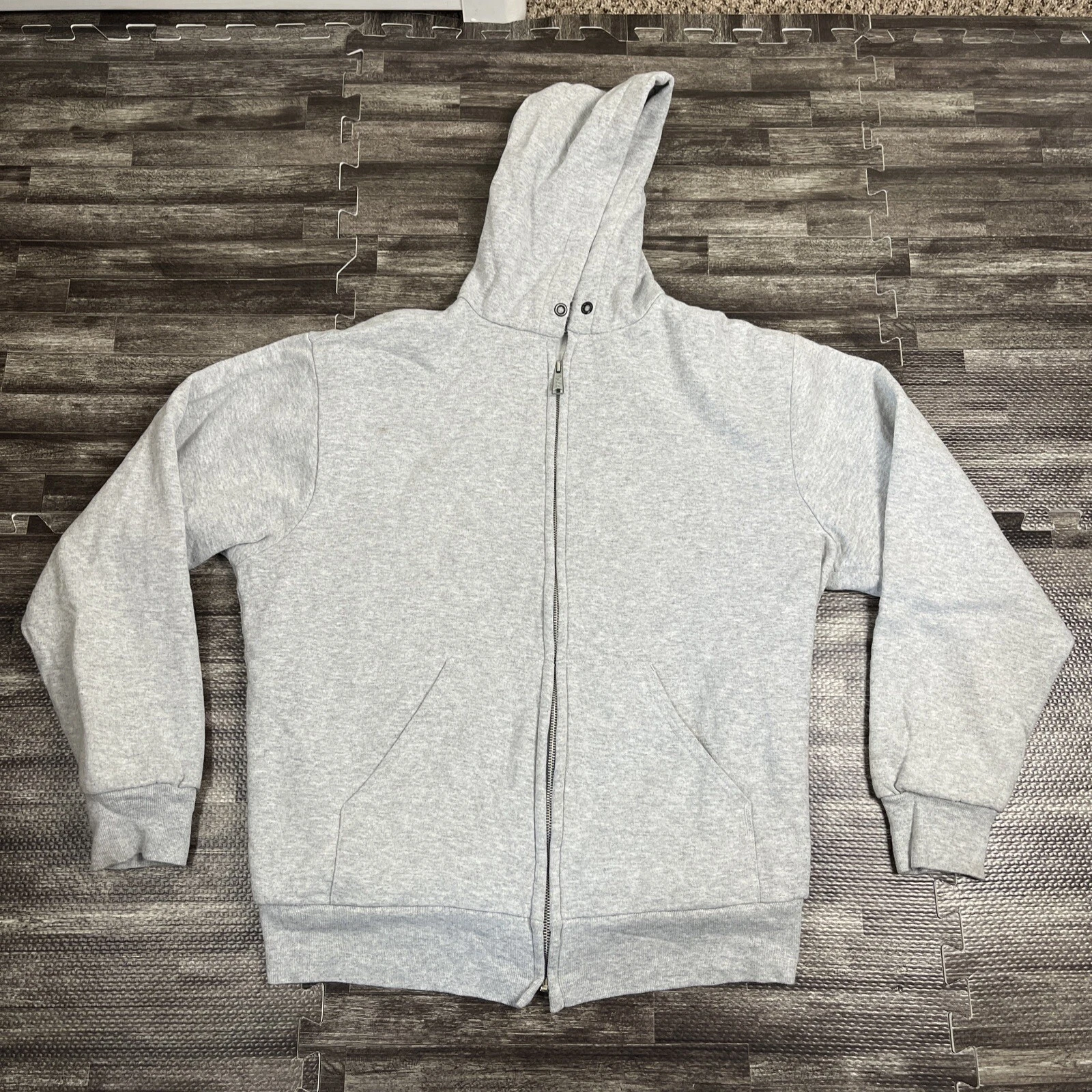 Vintage 90s Thermal Lined Grey Hoodie Sweatshirt Large Muleskins Casual VTG