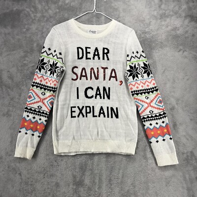 Lavender Moon Sweater Womens Medium White Dear Santa I Can Explain Ugly Sweater