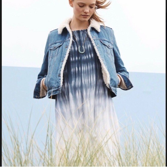 XS Cloth and Stone Ombré Tie Dye Blue Midi Boho Dress