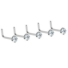 5 PCS LOT 20G 2MM CLEAR CZ PRONG SET L BEND STEEL NOSE RINGS BODY PIERCING STUDS