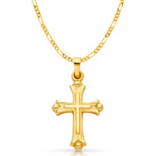 14K Yellow Gold Cross Charm Pendant with 2.3mm Figaro 3 1 Chain Necklace
