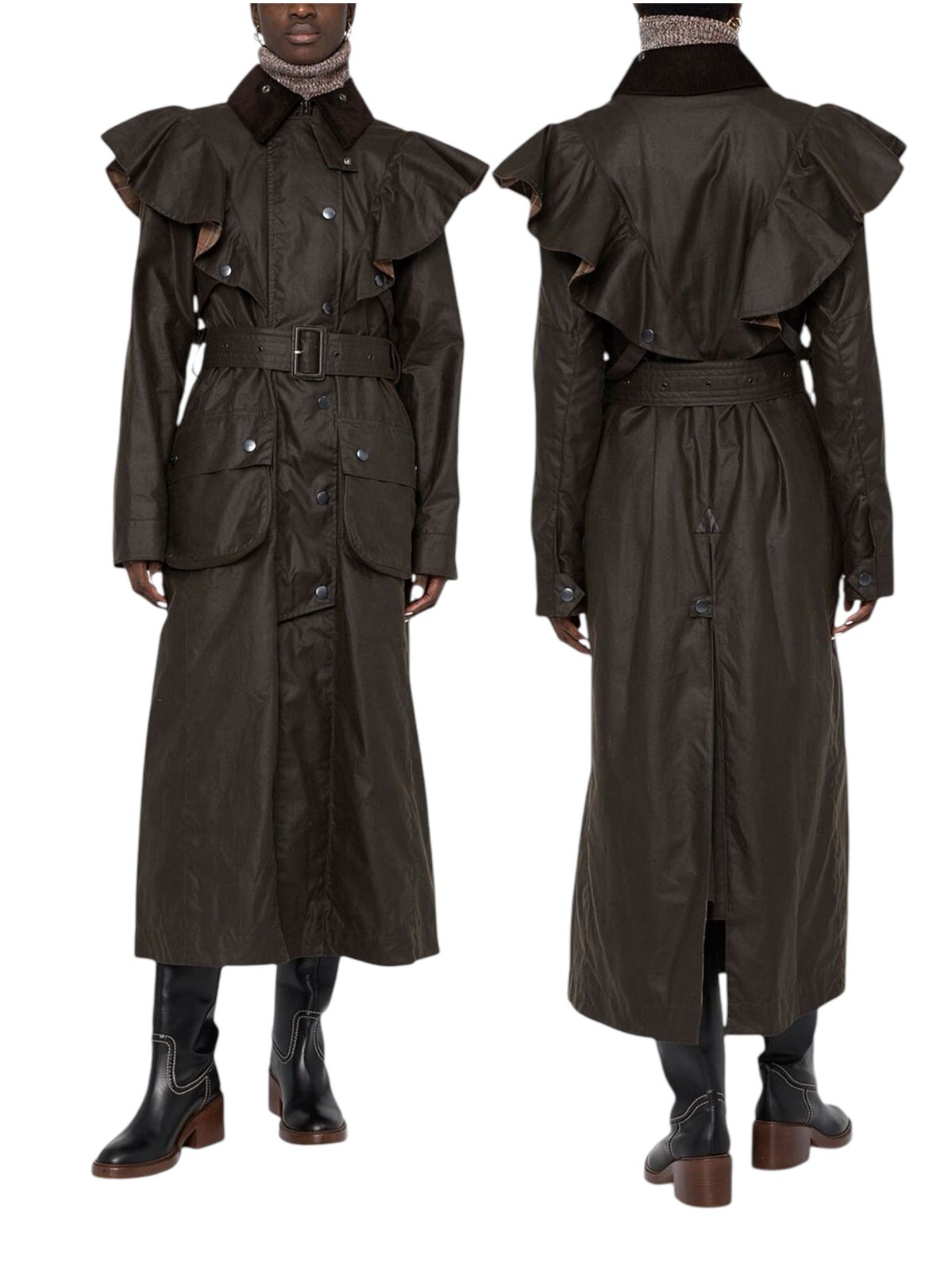 New Chloe X Barbour Dany Waxed Long Trench Coat Cotton Brown Womens Size 12