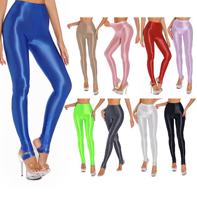 UK Women Oil Shiny Pants High Waist Slim Compression Stretchy UK Women Oil Shiny Pants High Waist Slim Compression Stretchy