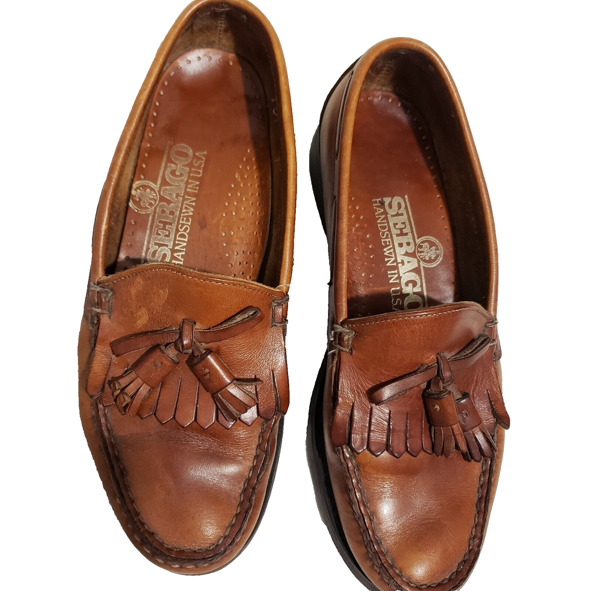 CLASSIC! Men\'s SEBAGO Brown Leather FRINGE Shawl TASSEL Shoes LOAFERS 12 Sebago Tassel Loafers - Dark Brown | Editorialist main image 2