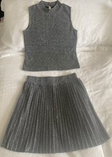 Primark Premium Girls Silver Sparkly Two Piece Outfit Skirt Top Age 10