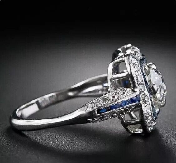 2 Ct Round Cut Simulated Diamond Women's Vintage Ring 14k White Gold ...