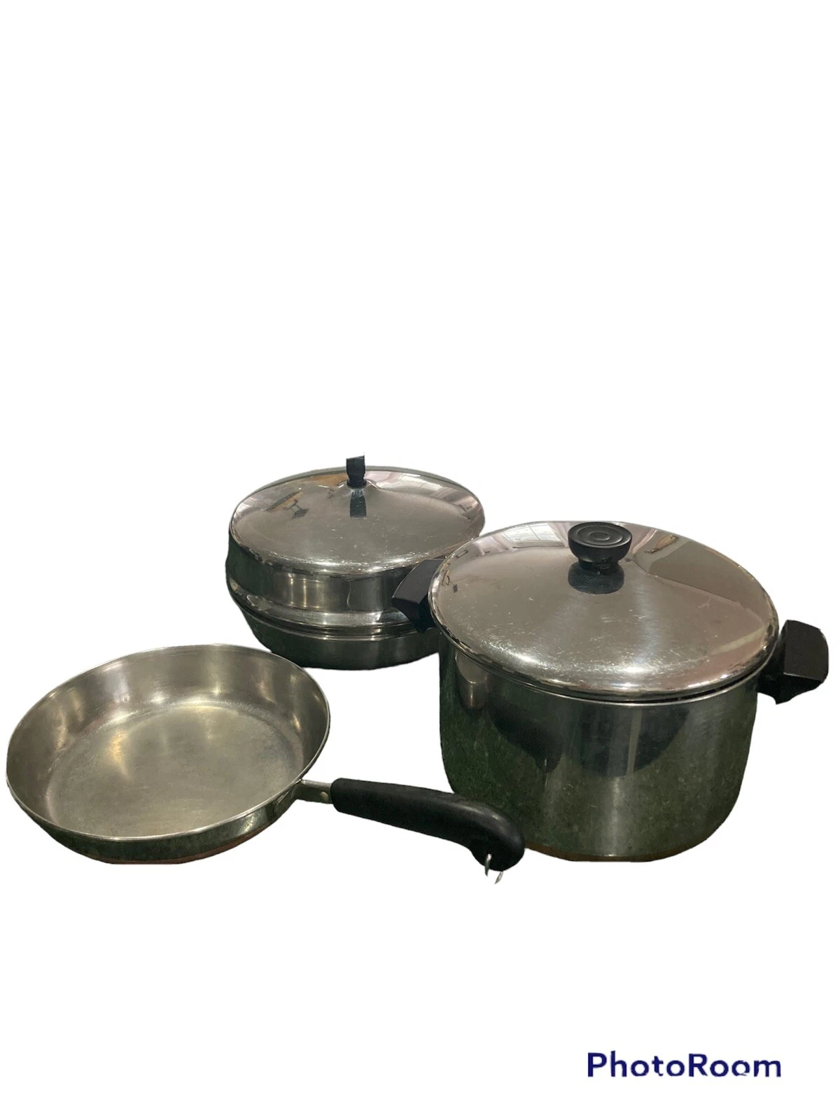 Revere Ware 1801 Copper Bottom Cookware Set Lot Of 5 Piece VTG