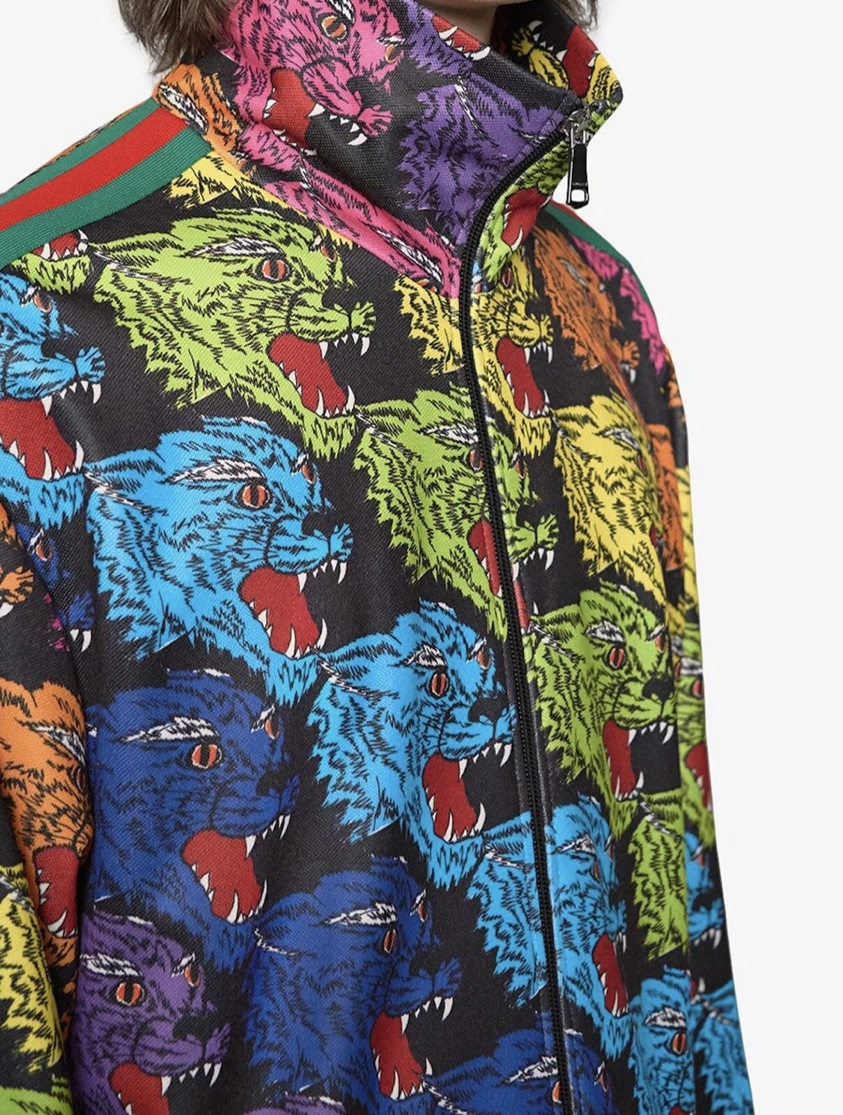 Giacca Jersey Nuova con etichette Gucci Pantera Arcobaleno Face Technical Web Righe 48 M $2480 00